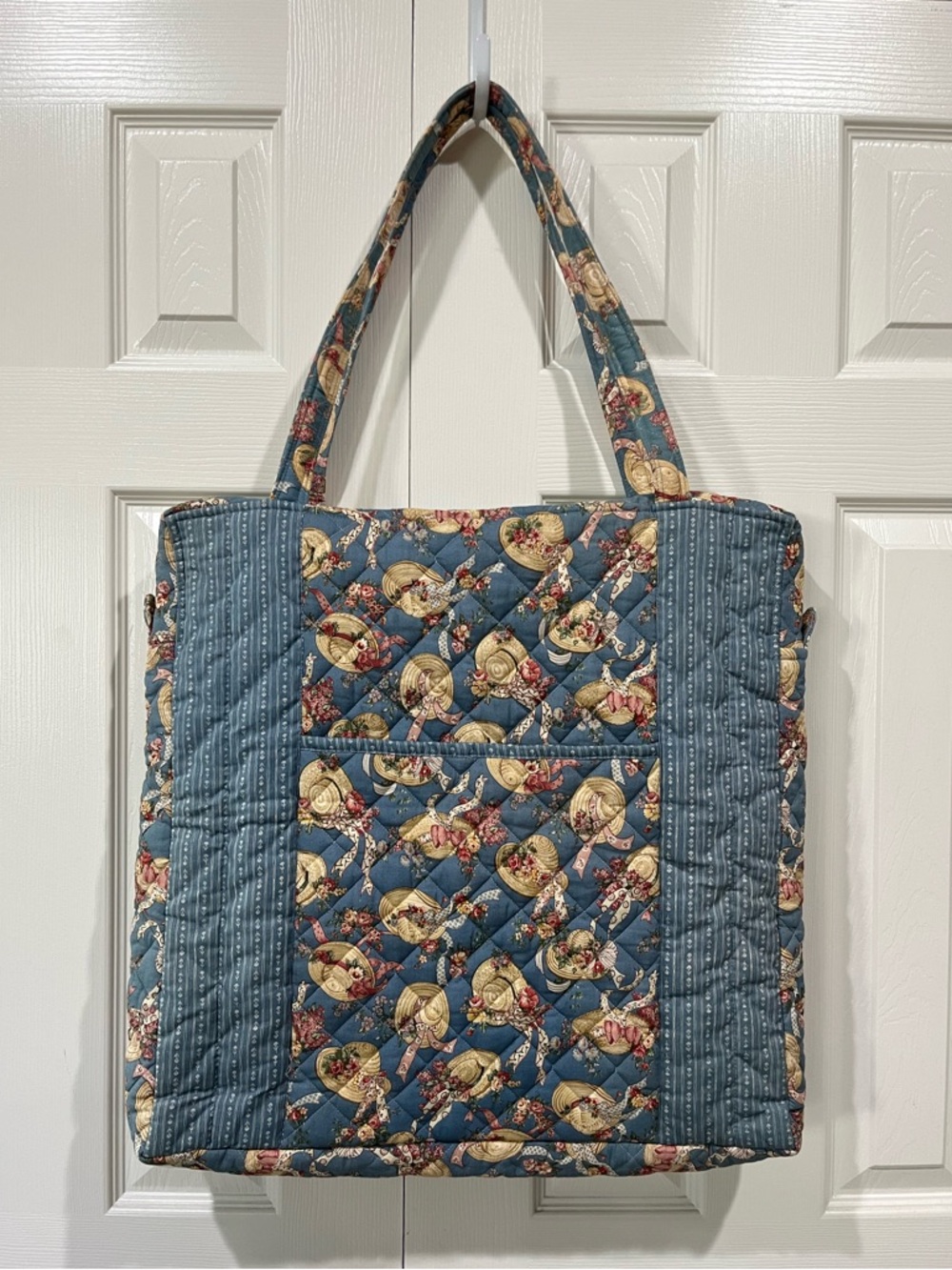 Large Quilted Blue Floral Square Art/Craft Tote Bag